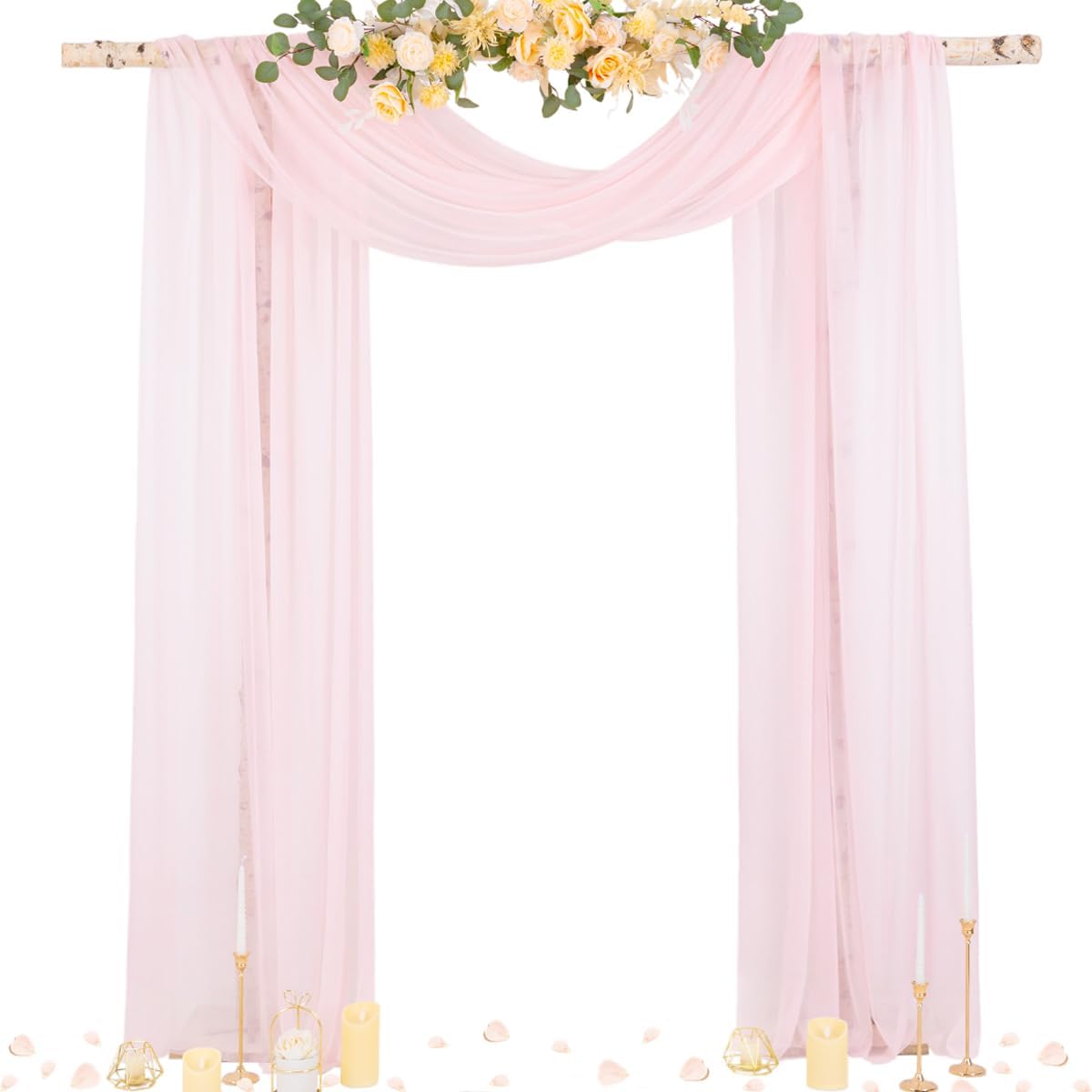 Socomi Blush Pink Wedding Arch Draping Fabric 29" x 20Ft 2 Panels Sheer Outdoor Curtain Drapes Extra Long for Bridal Baby Shower Ceremony Birthday Party Decor