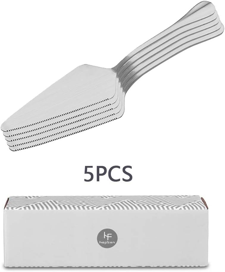 Pie Server Stainless Steel, HOFTEN Cake Pie Pastry Server Set of 5, Professional Dessert Server For Cake Cheese Pie Pizza and more, Serrated Cake Knife （8.93inch Length)