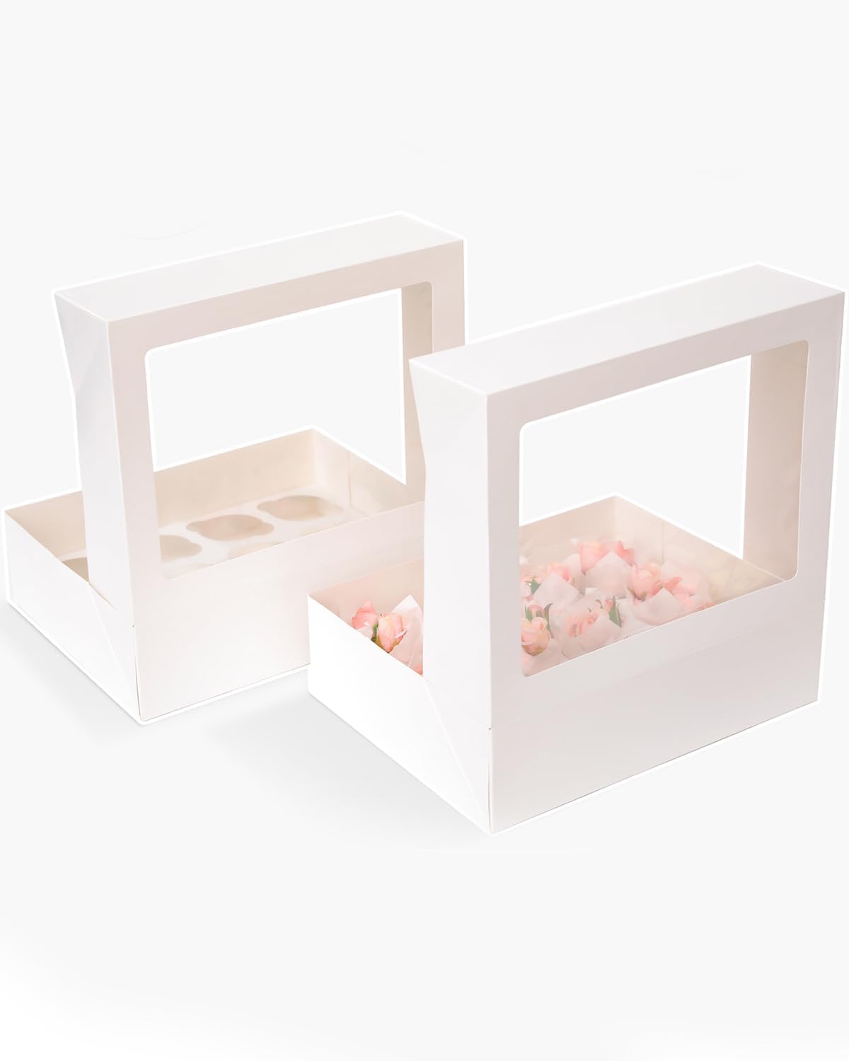 Bakepacker Auto-pop up 12 Cupcake Containers 6-Packs White Cupcakes Carrier, 12 Cupcake Boxes with Window 13"x10"x3.5"