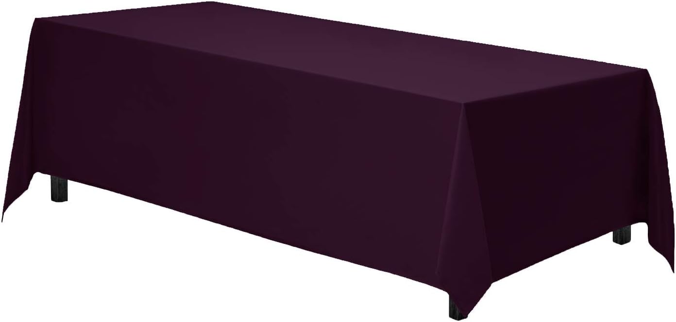 Gee Di Moda Rectangle Tablecloth - 90 x 132 Inch Eggplant - Heavy Duty Washable Polyester - 6 Ft Buffet Table, Holiday Party, Wedding & Baby Shower
