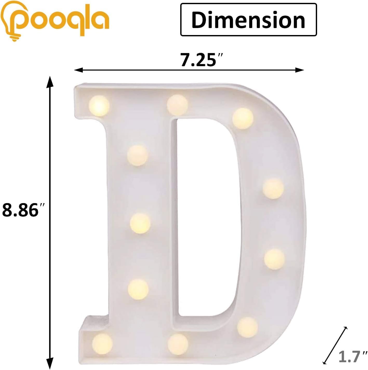Pooqla LED Marquee Letter Lights, Warm White and Cool White Decorative Lighted Letters, Light Up Alphabet Letters for Boys Girls, Party, Wedding, Bar, Night Light, Birthday Decoration, Letter D