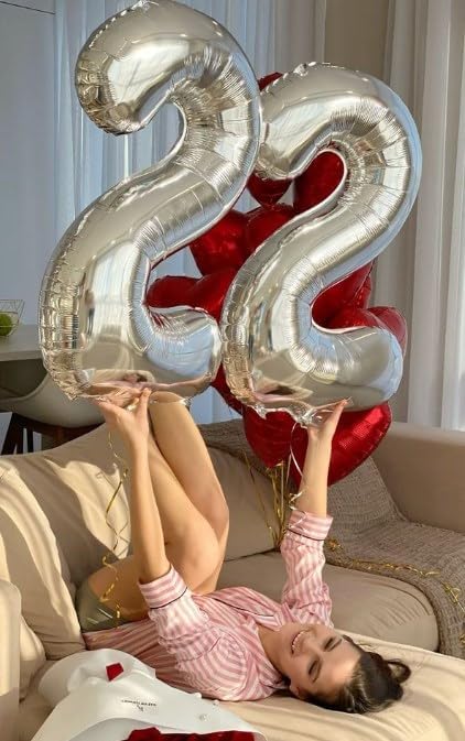 40 Inch Big Silver Number 2 Balloon Birthday Decoration, Number 2 Helium Balloon 12 20 22 23 24 26 28 32 42 Celebration, Boy Girl Baby Anniversary Party Graduations Supplies Decorations