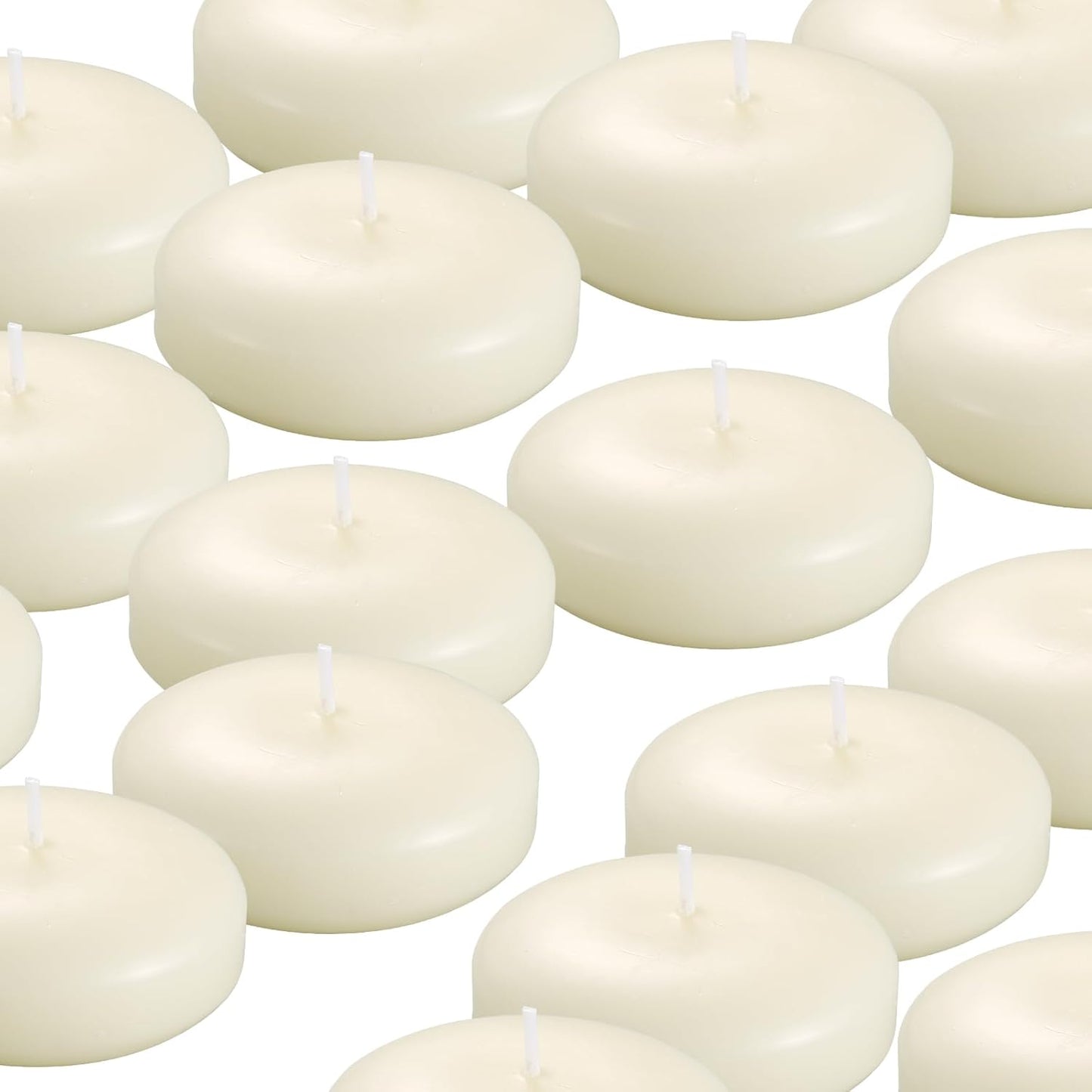 24 Pack Floating Candles, 3” Ivory Unscented Dripless Wax Burning Candles, for Weddings, Party, Cylinder Vases, and Home Decorations
