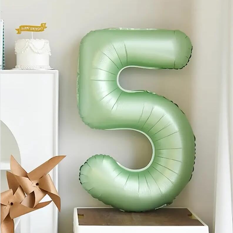 40 inch Olive Green 5 Number Balloons 40 Inch Big Foil Helium Number Balloons 0-9 Jumbo Pastel Pink Digital 5 Happy 5th Mylar Birthday for Girl Anniversary Graduation Princess Party Decoration