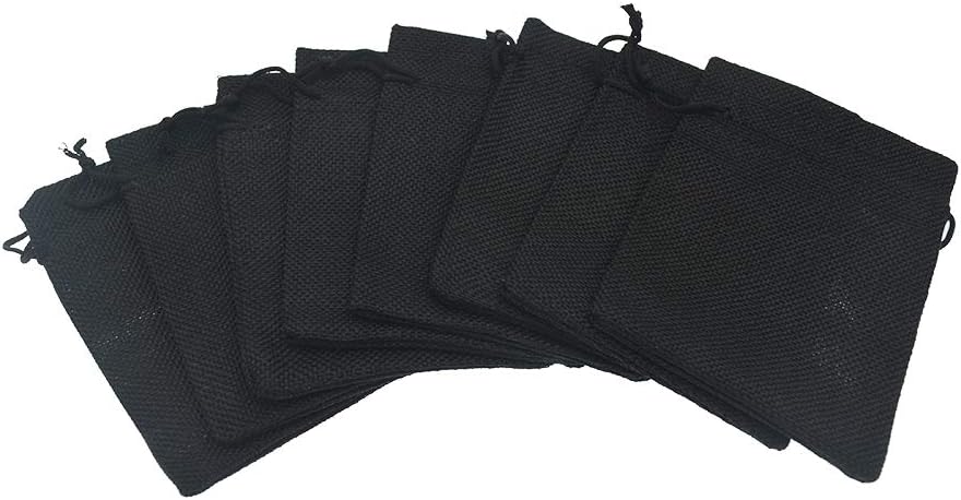 20Pcs Black Burlap Bags 5x7 inch, Drawstring Linen Gift Bags Small Jewelry Jute Sacks Halloween Candy Pouch Wedding Party Favor Bags