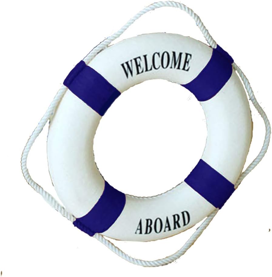 MorroMorn Lifebuoy Wall Hanging Decor - Welcome Aboard Mediterranean Style Home Decoration (Navy, 18")