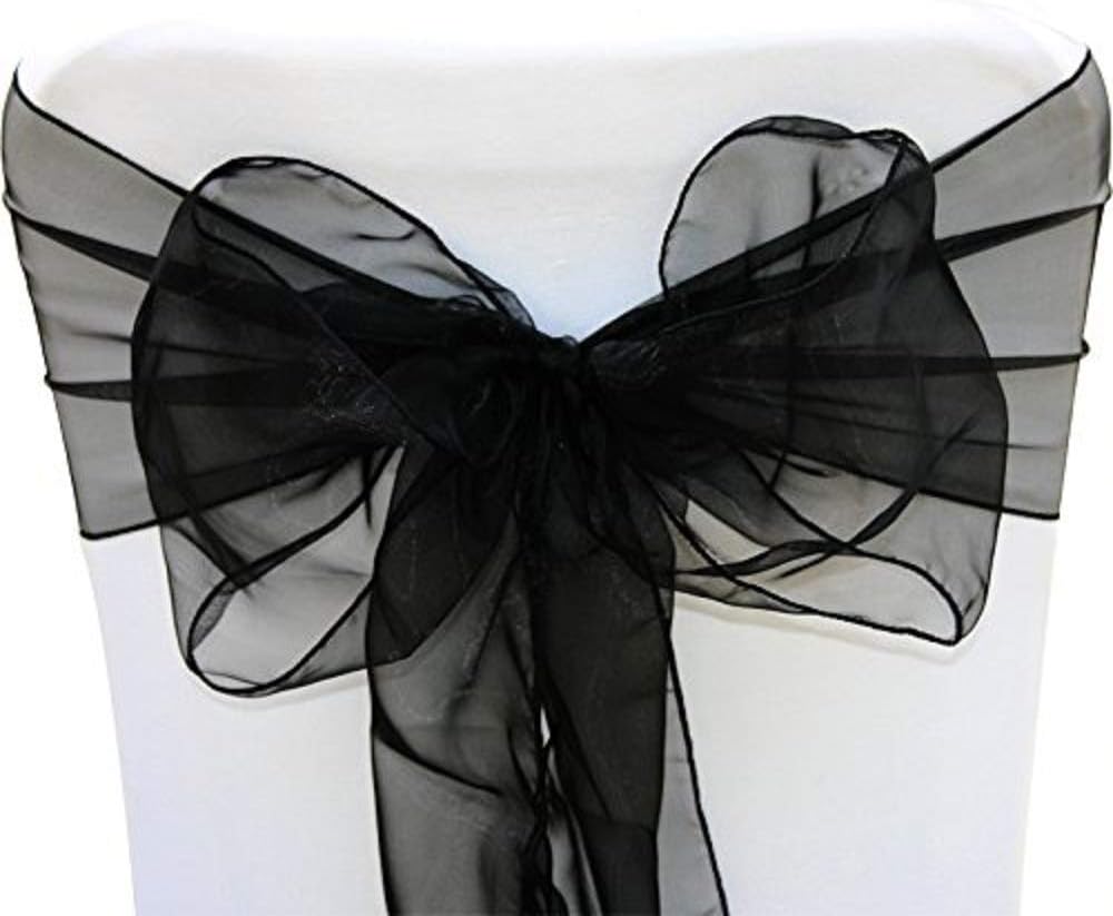 Organza Chair Bow Sash Décor Bows Sashes for Wedding Reception Events Banquets Decoration - (Pack of 25, Black)