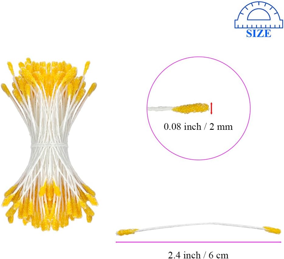 HAHIYO 700Pcs 2mm Yellow Double-Head Flower Stamen with Crystal-Like Flower Head for Handmade Floral Art Scrapbook Decoration Artificial Floral Pistils Pollen Stamens Wedding DIY Stamens