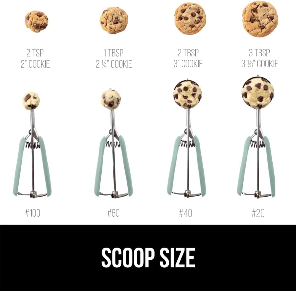 Gorilla Grip Stainless Steel Cookie Scoop for Baking, 2 TSP, Multipurpose Melon Baller, Meatball Spring Scoops, Perfect Portion Sizes, Easy Food Release, Scooper Size 100, BPA-Free Kitchen Tool, Mint