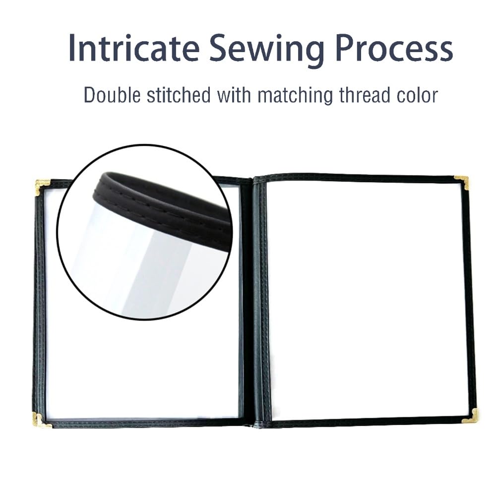 Goodsmart Restaurant Menu Covers – 25 Pack Black 4-View 8.5" x 14", Side-Loading Vinyl & Plastic Menu Holders, Clear Menu Sleeves, Leather-Style Café Covers with Gold Corners