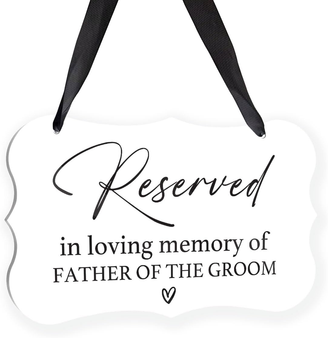 Acrylic Wedding Sign, Ring Bearer Sign, Reserved Seating Signs, for Father of The Groom, Rustic Wedding Decor Signs, Acrylic Wall Art With Ribbon for Chairs Weddings Decor and Event Party (White)