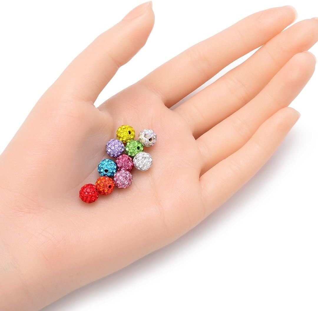 100pcs Adabele Grade A Suncatcher Crystal Rhinestone Pave Loose Beads 8mm Clear White Polymer Clay Disco Ball Spacers Compatible with Shamballa All Craft Jewelry Making DB8-1