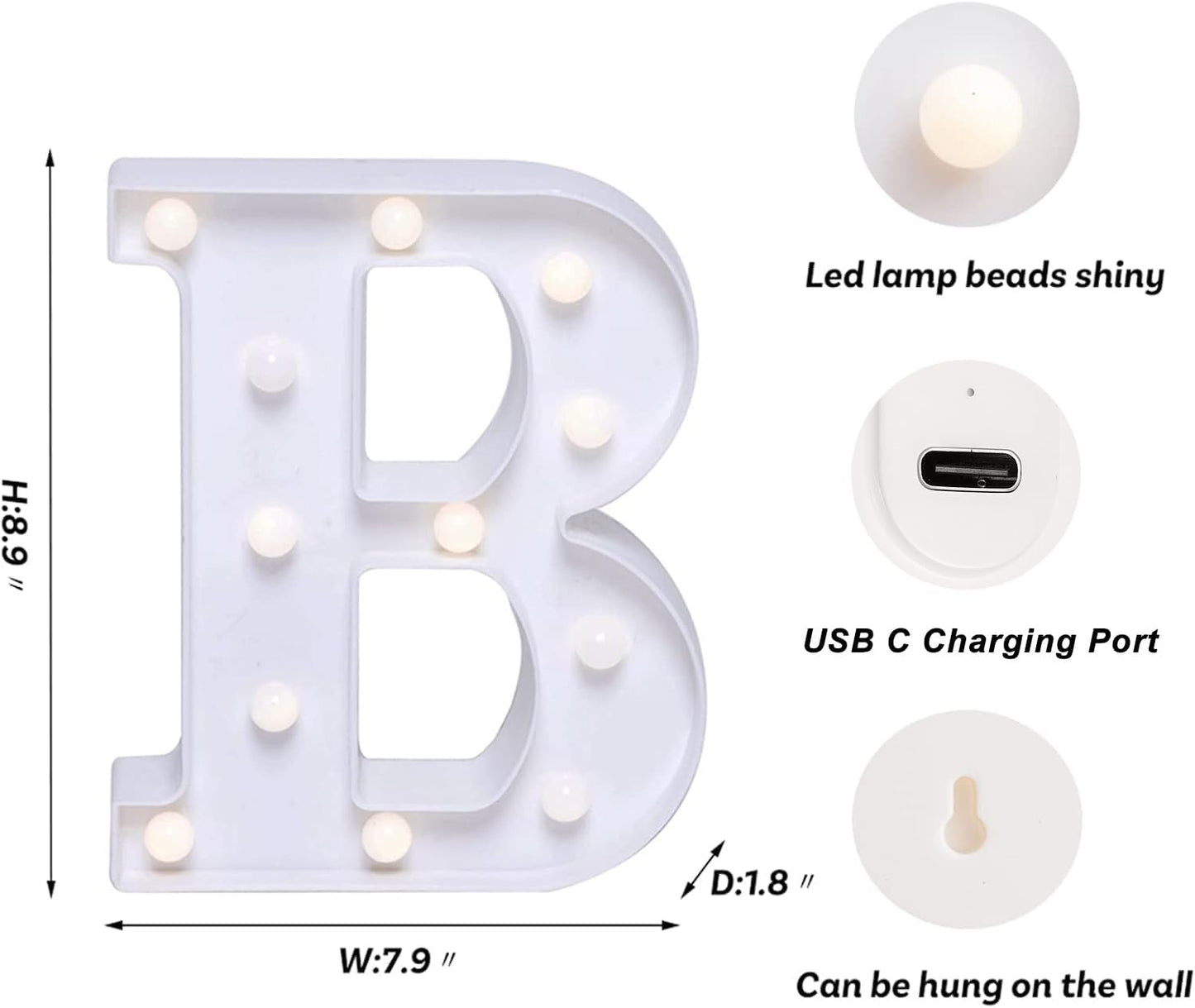 Foaky Rechargeable LED Letter Lights Sign Marquee Light Up Letters Sign for Night Light Wedding/Birthday Party Christmas Lamp Home Bar Decoration (B)