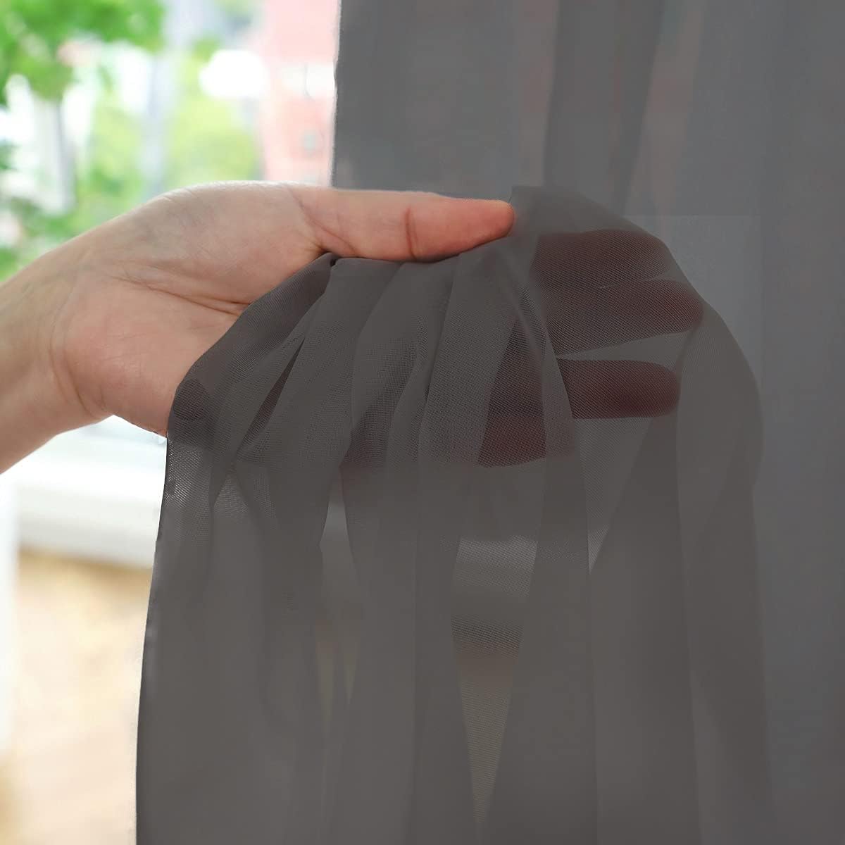 Window Dark Gray Sheer Curtains 90 Inches Long 2 Panels Sheer Curtain Basic Rod Pocket Panel for Bedroom Children Living Room Yard Kitchen (Dark Gray, 52" W x 90" L | 2 pcs)