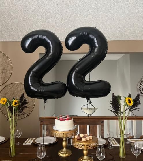 Black Number 22 Balloon - 40 Inch, Birthday Party Decorations, Anniversary & Graduation Supplies