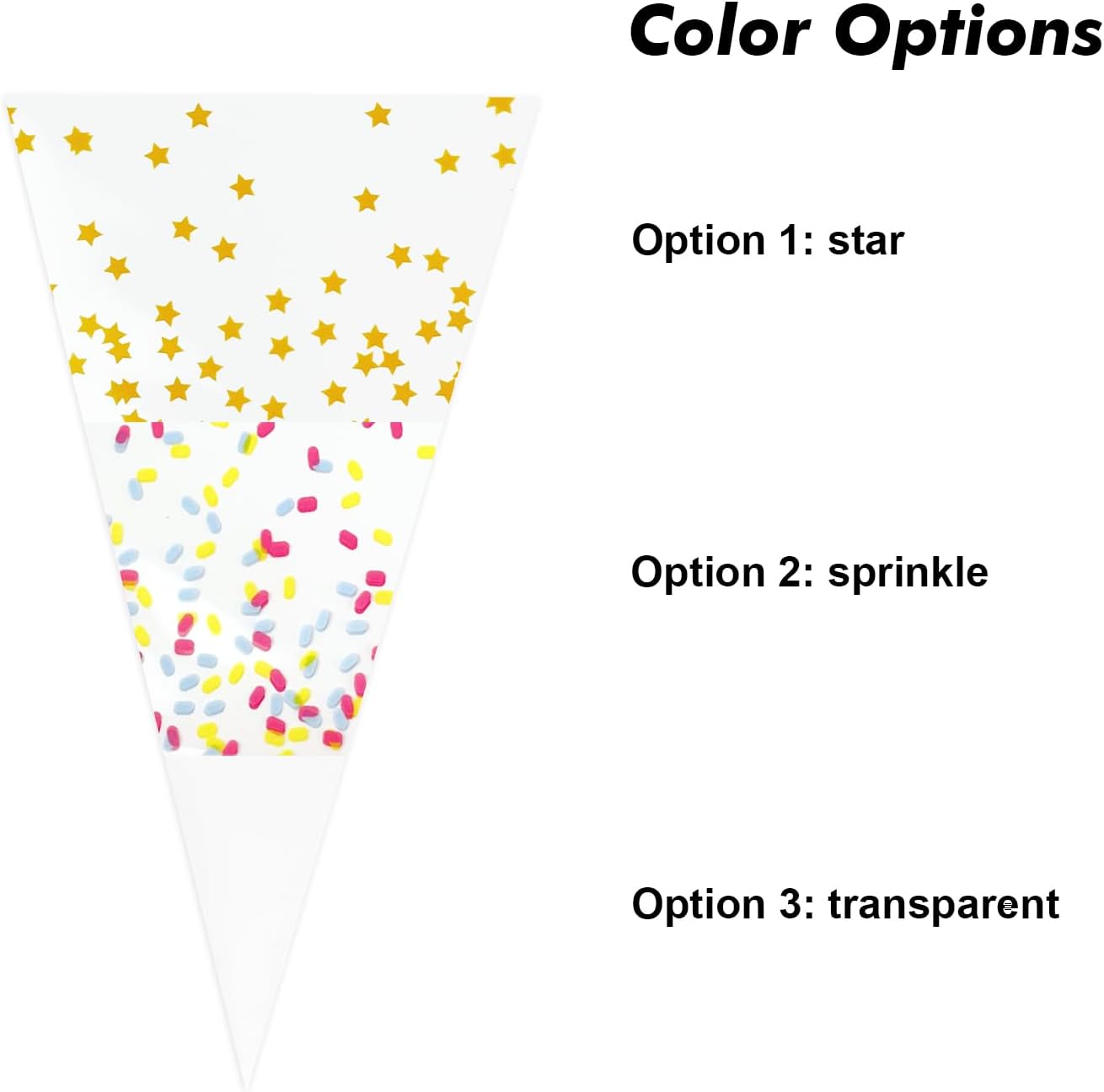 EKAPACKAGING 100Pcs 7x15 Inches Clear Cone Shaped Treat Cellophane Bags Twist Tie Triangle Christmas Party Favor Cotton Candy Bags With Ties For Popcorn, Chocolates, Ice Cream Cone