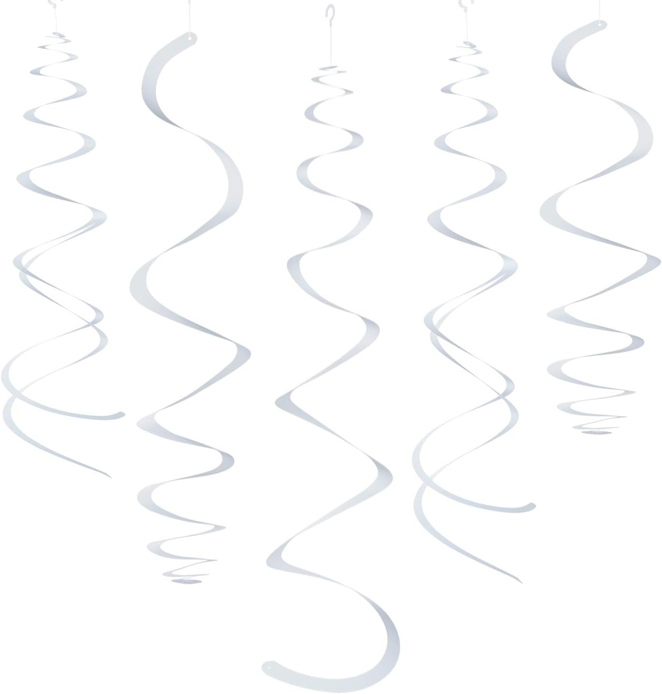 White Party Hanging Swirl Decorations Plastic Streamer for Ceiling, Pack of 28