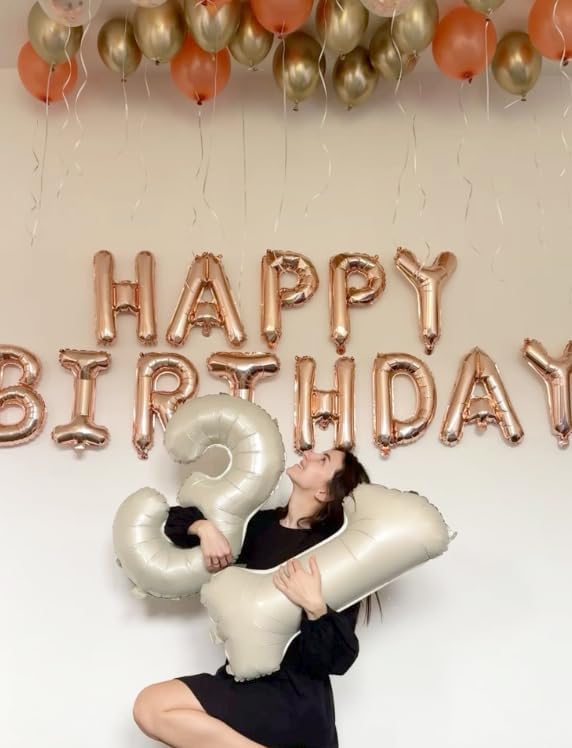 40 Inch Cream White 3 Large Number Balloon, 3 13 23 30 33 36 38 Cream White Birthday Party Decorations, Number Three Foil Balloons for Anniversary Party Graduations Celebration Supplies