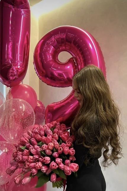 Hot Pink 40 Inch Large Number 5 Birthday Balloon, Five 5th 15 25 35 50 55 Birthday Celebration Decorations, Foil 5 Mylar Helium Number 5 Balloons Girl Boy Anniversary Party Supplies