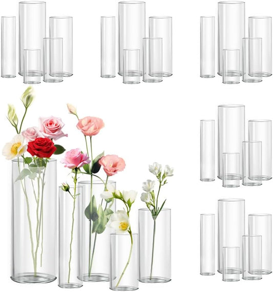 30pcs Glass Vase for Centerpieces, 4,6,7.5,8,10 inch Tall Clear Cylinder Flower Vase Bulk Floating Candle Holder for Wedding Table Home Décor and Party
