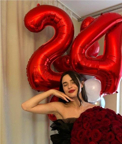Red Number 24 42 Balloon 40 Inch Birthday Decorations, Number 24 Balloon Birthday Party Decorations, Anniversary Decorations Graduations Party Supplies