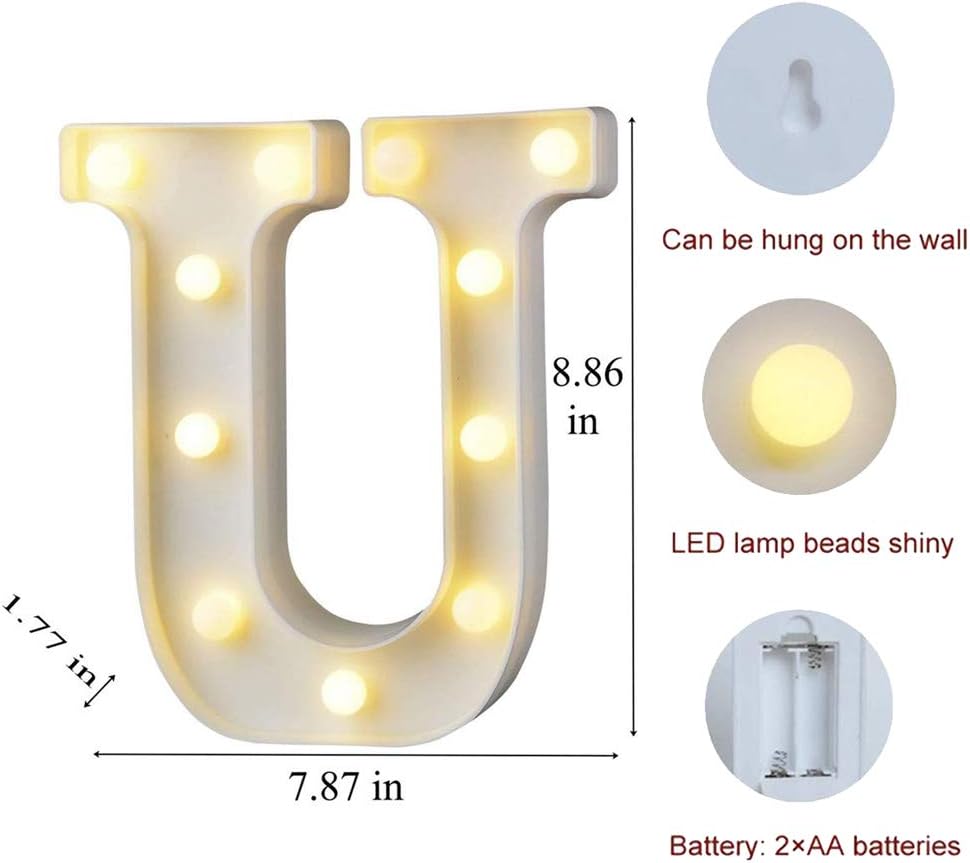 MUMUXI Marquee Light Up Letters | Large Light Up Numbers | Battery Powered and Bright with Every Letter of The Alphabet | for Wedding, Birthday, Party, Celebration, Christmas or Home Decoration (U)