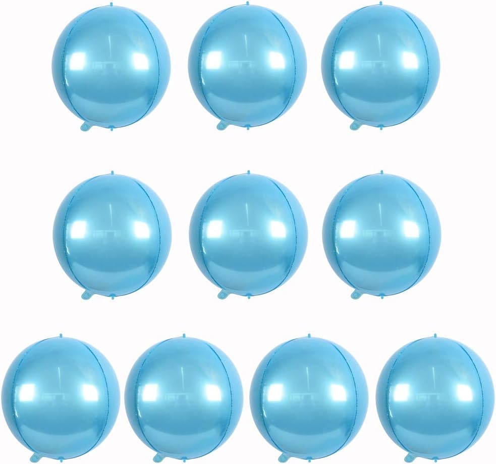 10 pcs Light Blue 4D balloon, 10 inch Foil Mylar Sphere Balloon for Birthday Party,Wedding,Valentine's Day, Christmas,Baby Shower Decoration Supplies