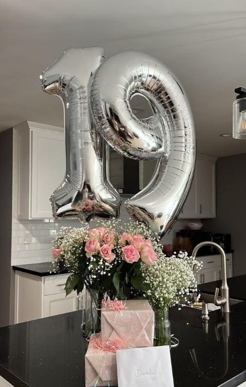 Silver 40 Inch Large Number 15 Birthday Balloon, Five 15th 51 Birthday Celebration Decorations, Foil 15 Mylar Helium Number 15 Balloons Girl Boy Anniversary Party Supplies