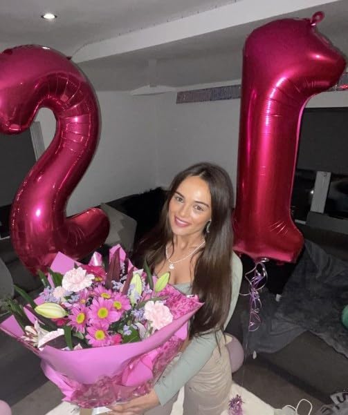 Hot Pink Number 21 Balloon 40 inch, Number 21 Birthday Balloon for Boy Girl, Hot Pink Foil 21 for 21 Birthday Party, Anniversary Celebration Number Decorations