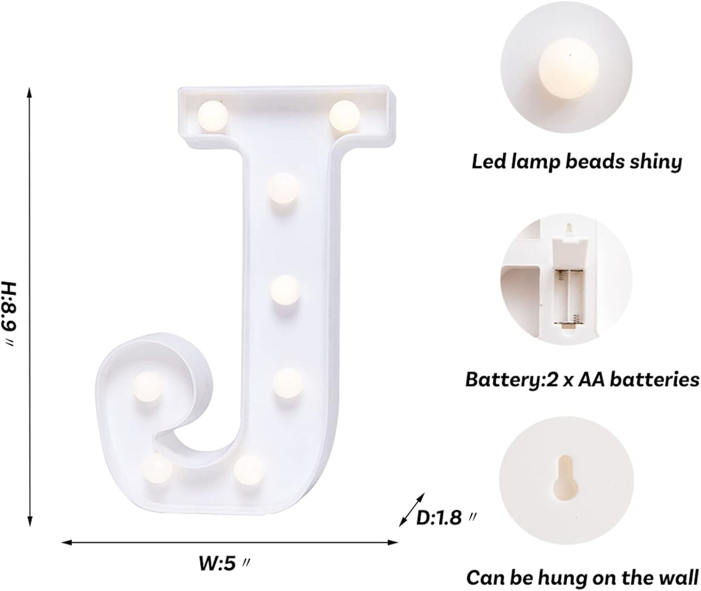 Foaky LED Letter Lights Sign Marquee Light Up Letters Sign for Night Light Wedding/Birthday Party Battery Powered Christmas Lamp Home Bar Decoration(J)