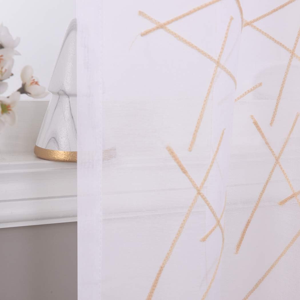 Sheer Beige Curtains 95 Inches Embroidered Branch Patterned Semi Sheer Window Treatments Rod Pocket Voile Curtain Panels for Living room, Bedroom, Yard, Patio, Villa, Parlor, Set of 2, 52"x95".