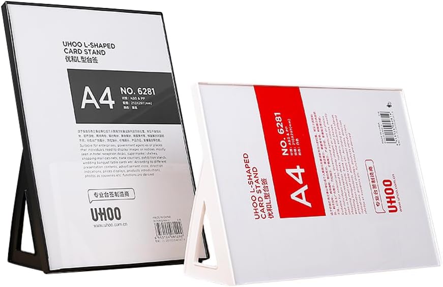 ABS Plastic Sign Holder，Menu Displays L Shape Sign Stand Vertical/Horizontal Use (Black A4 210×297mm/8.27×11.69inches)