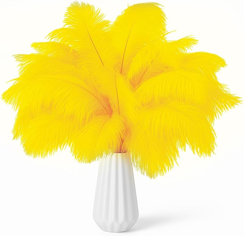 NEWONG 30pcs Yellow Ostrich Feathers Natural Bulk 11-14inch(28-35cm) Vase Craft Wedding Home Party Centerpieces Christmas Day Decoration