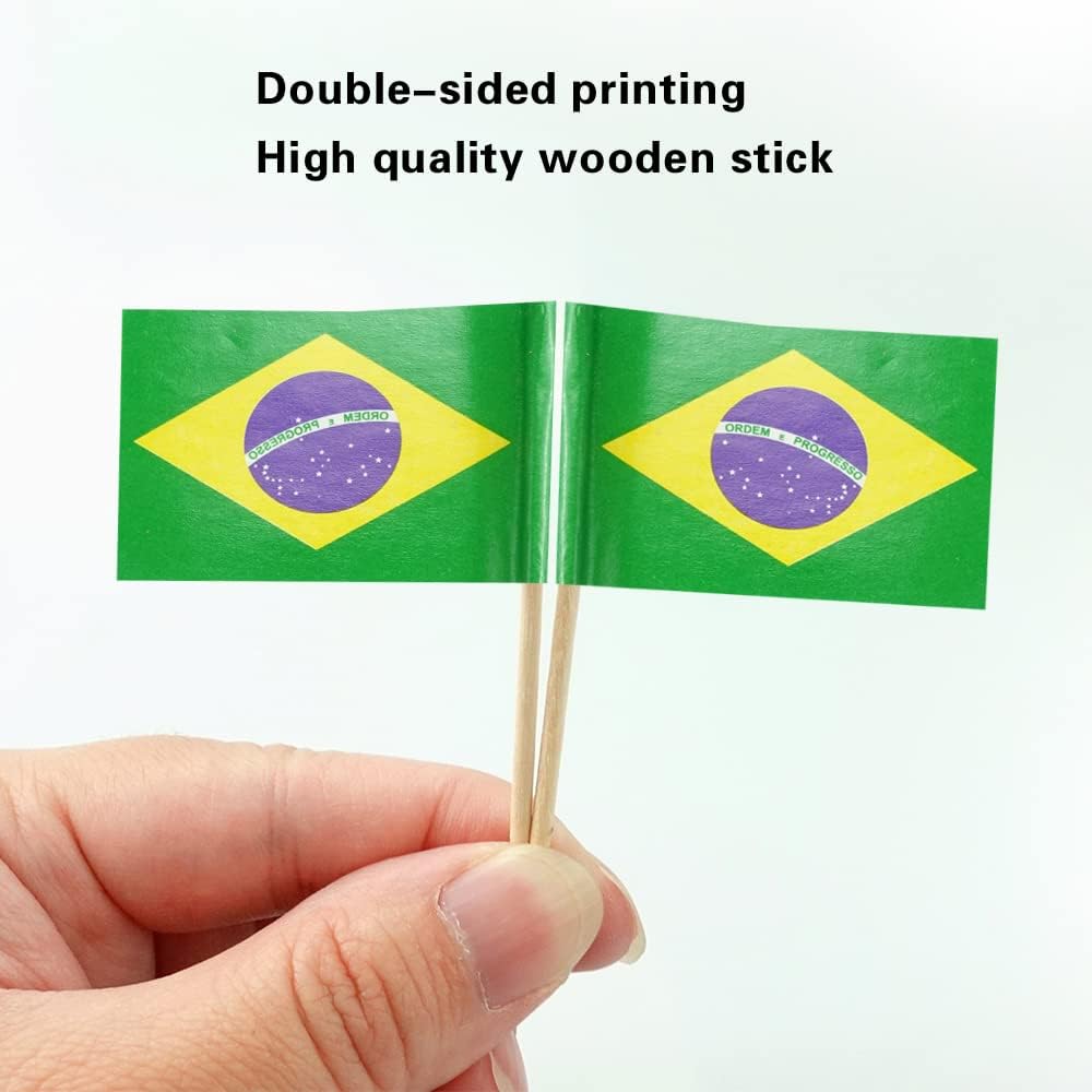 Brazil Flag Brazilian Flag, Small Mini Brazil Toothpick Flags for Food, Cupcakes, Cocktails, Appetizers, Bar Party Decorations