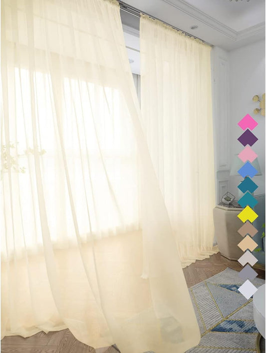 Window Light Yellow Sheer Curtains 60 Inches Width 120 Inches Long 2 Panels Sheer Curtain Clear Curtains Basic Rod Pocket Panel for Home Living Room Bedroom Kids Room Yard Patio Parlor Sliding