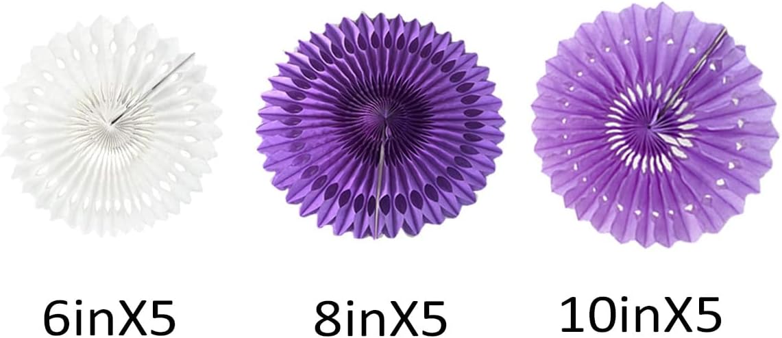 15pcs 6'' 8'' 10'' Paper Fans Decorations Round Purple Tissue Paper Fans Decor Hanging Paper Fans Set Party Paper Honeycomb Fans Decorations for Party Birthday Wedding Events