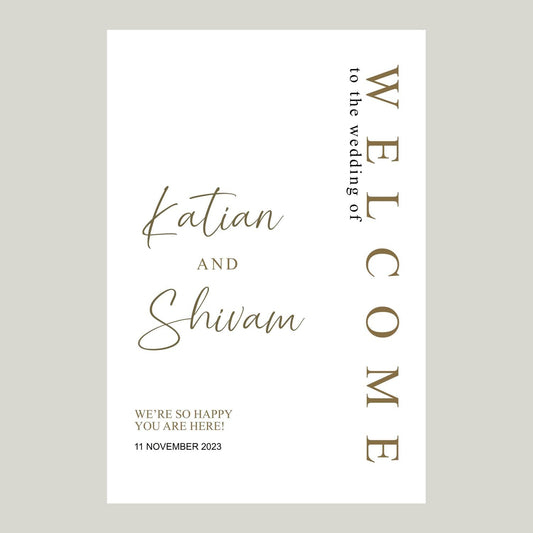 Generic Gold Wedding Sign, 12x18, 18x27, 24x36 inches, Plastic, Rustic & Elegant Style, Welcome Card Included