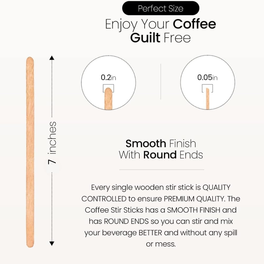 Coffee Stirrers Disposable Wooden Coffee Stir Sticks, 7-inch Large Stir Sticks, 1000 Wooden Coffee Stirrers, Round-End Wooden Stir Sticks for Coffee, Birchwood Swizzle Sticks for Coffee