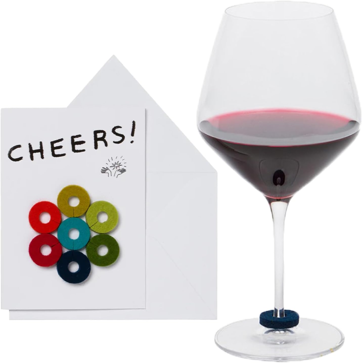 Graf Lantz - Wine-Ote's Merino Wool Wine Glass Charms (Cheers) 7 Count - Drink Markers with Note Card - Reusable - 7 Colors - Boho Style - Home Decor, Party Favors & Vacation Essentials - 5mm Felt