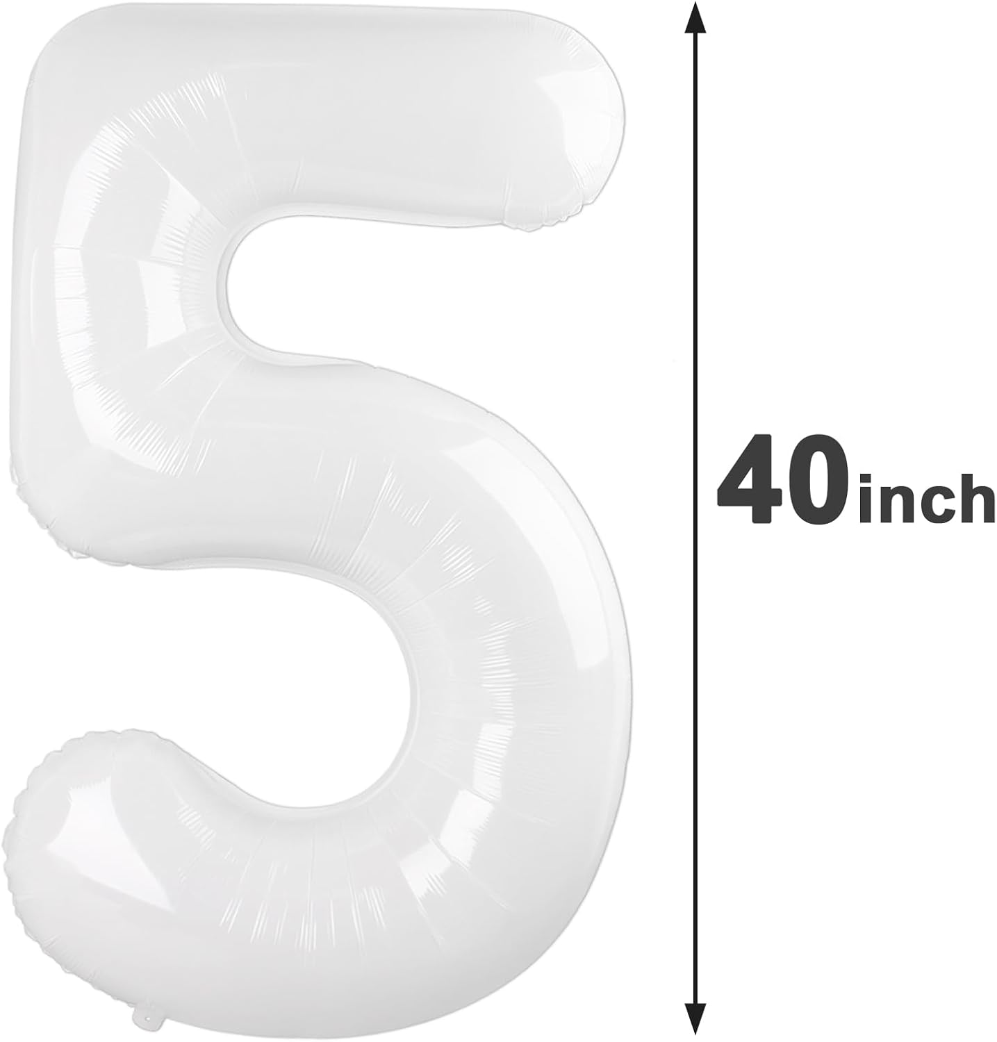 White 40 Inch Large Number 5 Birthday Balloon, 2025 Five 5th 15 25 35 50 55 Birthday Celebration Decorations, White Foil 5 Mylar Helium Balloons Girl Boy Anniversary Party Supplies