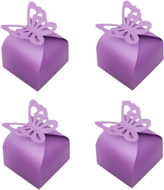 KUPOO 50PCS Small purple Butterfly Favor Boxes Girl Baby Shower Candy Box Small Butterfly Gift Boxes Party Favors for Wedding Birthday