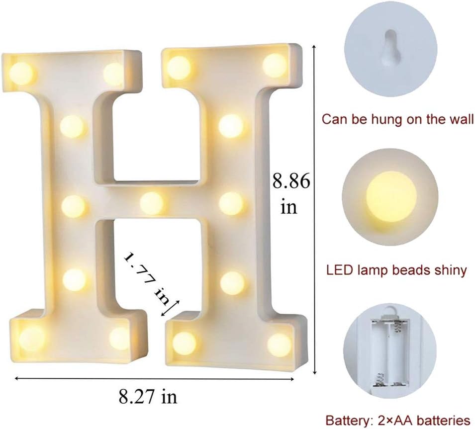 MUMUXI Marquee Light Up Letters | Large Light Up Numbers | Battery Powered and Bright with Every Letter of The Alphabet | for Wedding, Birthday, Party, Celebration, Christmas or Home Decoration (H)