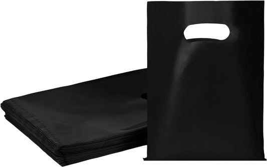 100 PCS Black Small Gift Bags, 6"x8" Merchandise Bags for Small Businesses, Goodie Bags Party Favor Bags for Kids, Treat Bag Retail Bag with Handle for Kids Birthday, Christmas