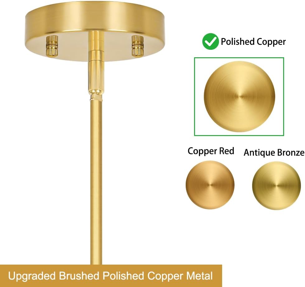 Gold Kitchen Pendant Lights Over Island with Adjustable Rods - Crystal Pendant Lighting Fixtures for Sloped Ceiling, Ideal Over Dining Table or Bar, E26 Bulb Compatible, No Electrician Needed