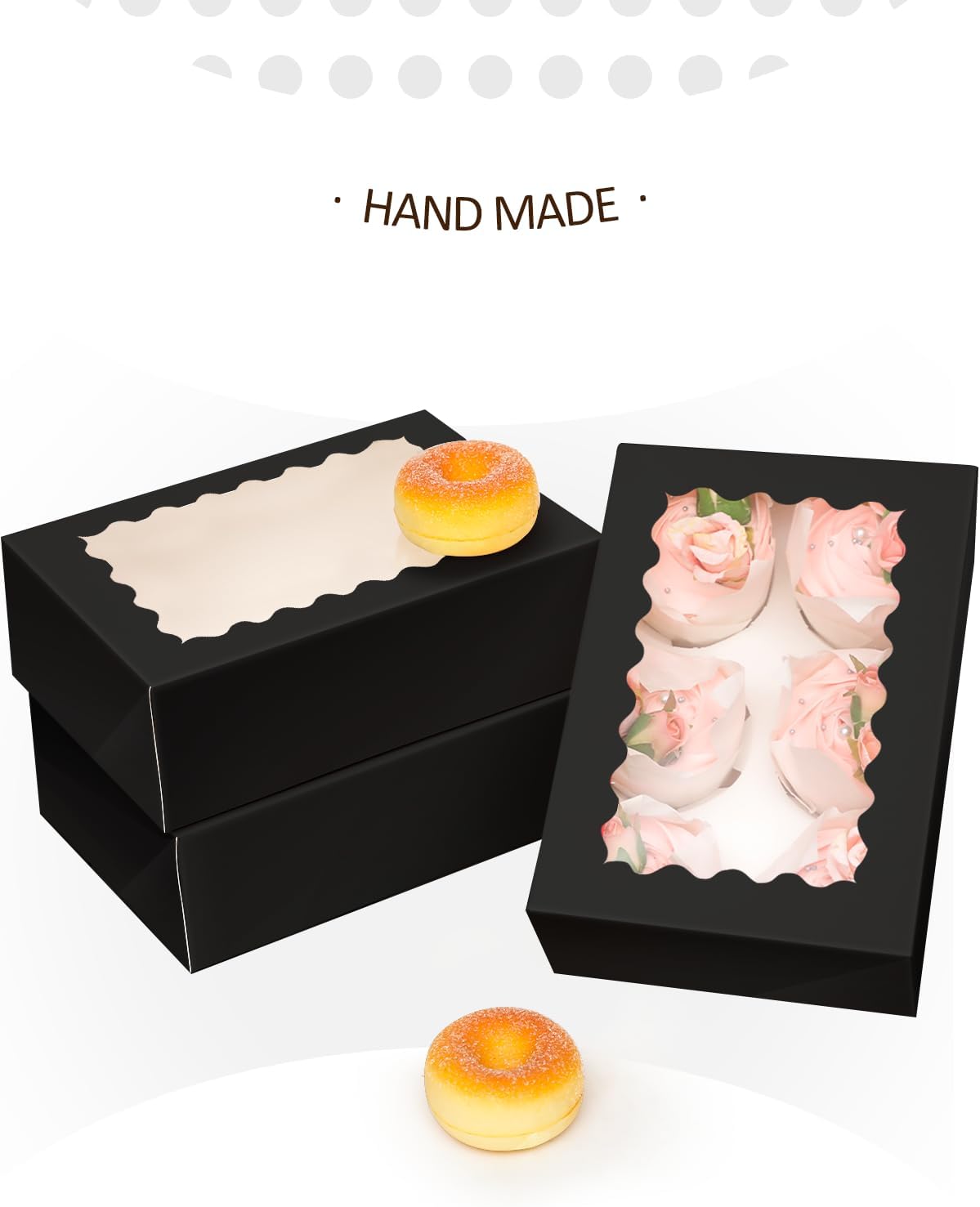 qiqee Black 6 Cupcake Boxes with Window Auto-pop up 30 Packs Cupcake Box 9"x6.1"x3.3" Bakery Boxes For Cupcakes Carrier, Cupcake Containers