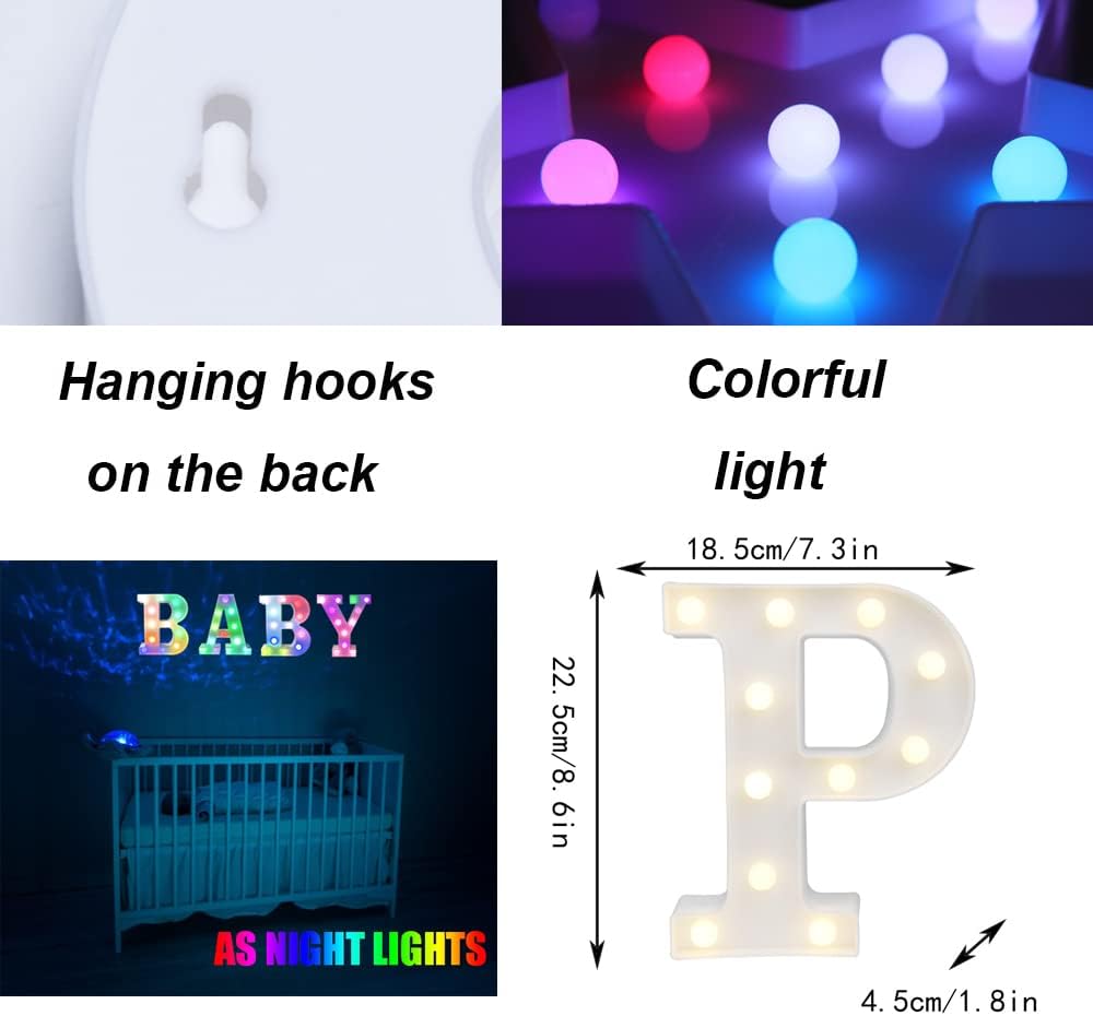 Light Up Colorful LED Marquee Letter lights, 18 Colors Changing Alphabet Letters Sign with Remote Timer for Night Light Girls Bedroom Wedding Birthday Party Lamp Christmas Home Bar Decor- Colorful P