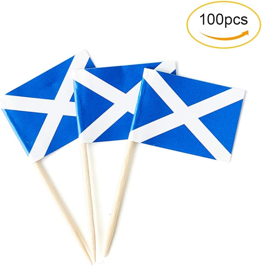 Scotland Flag Scottish Flag, Small Mini Scotland Toothpick Flags for Food, Cupcakes, Cocktails, Appetizers, Bar Party Decorations