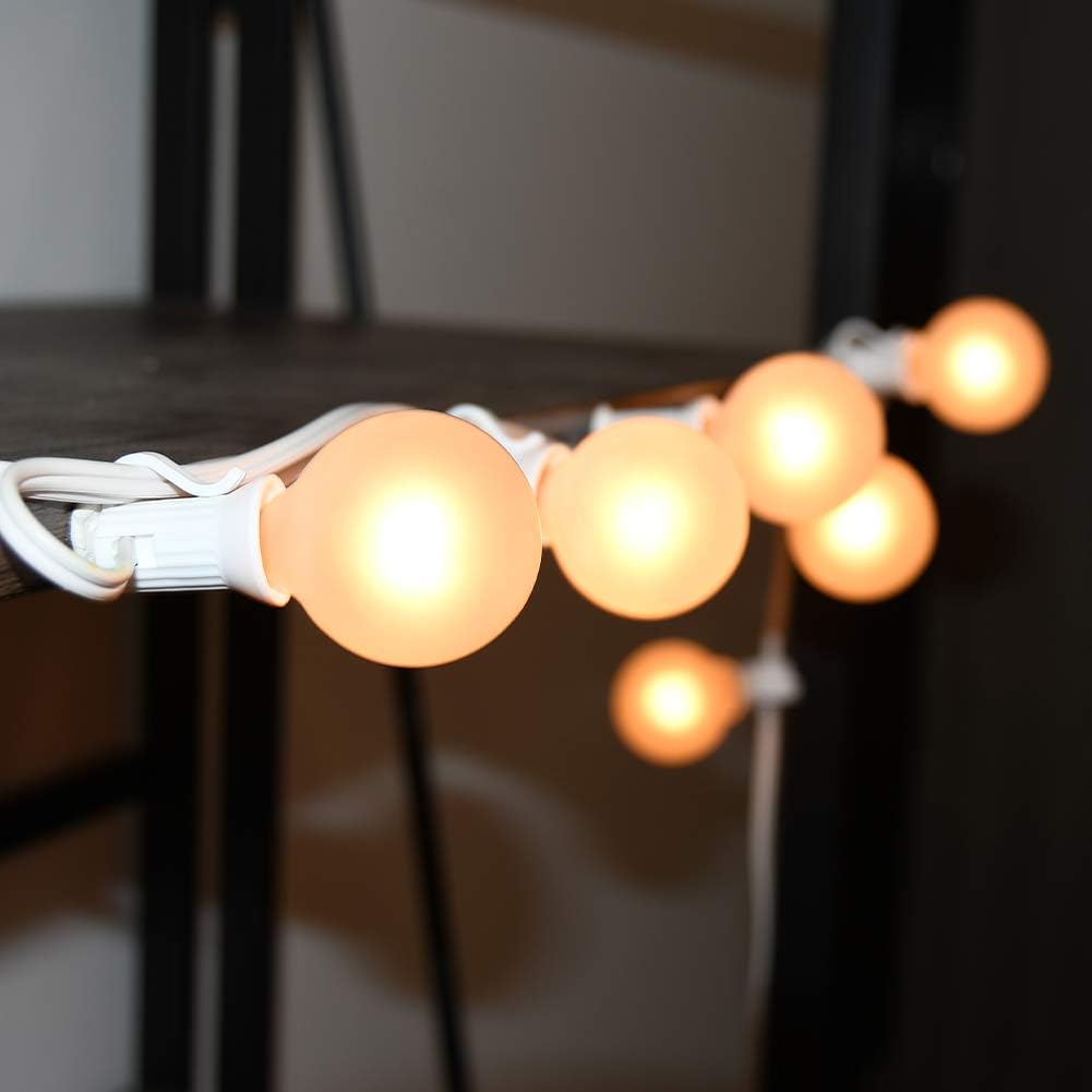 SUNSGNE 25Ft Outdoor Patio Lights G40 Globe String Lights with 27 Frosted White Bulbs, Waterproof Connectable Hanging String Lights for Christmas Patio House Backyard Balcony Party, White Wire