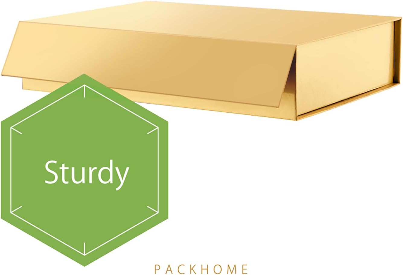 PACKHOME Gift Box 11.5x8x2.5 Inches, Sturdy Shirt Box with Magnetic Lid for Multiple Occasions (Glossy Gold)