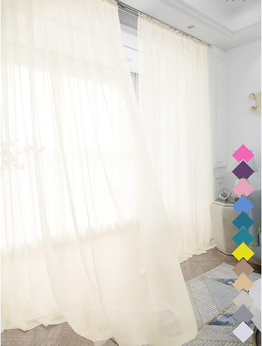 Window Beige Sheer Curtains 60 Inches Width 145 Inches Long 2 Panels Sheer Curtain Clear Curtains Basic Rod Pocket Panel for Home Living Room Bedroom Kids Room Yard Patio Parlor Sliding